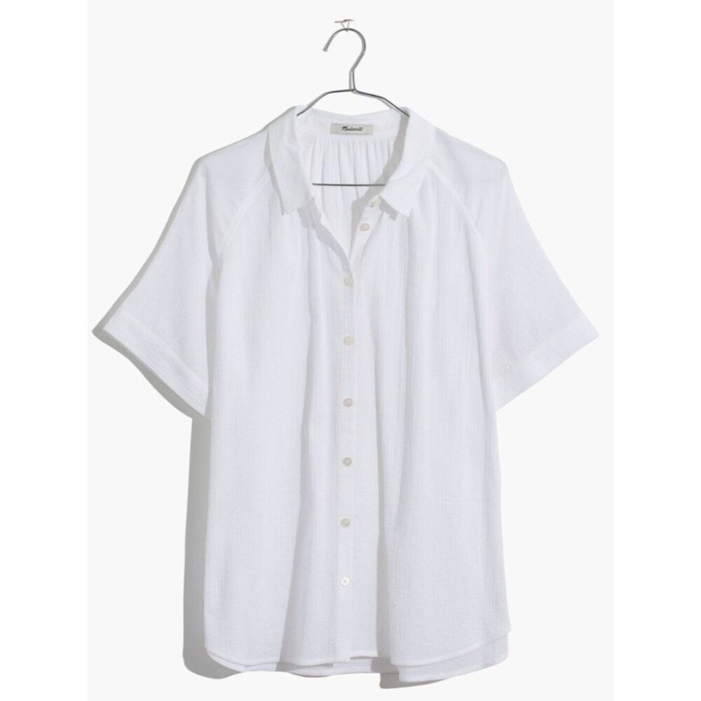 Madewell Tidal Button Down Short Sleeve Shirt in Eyelet White Sz S